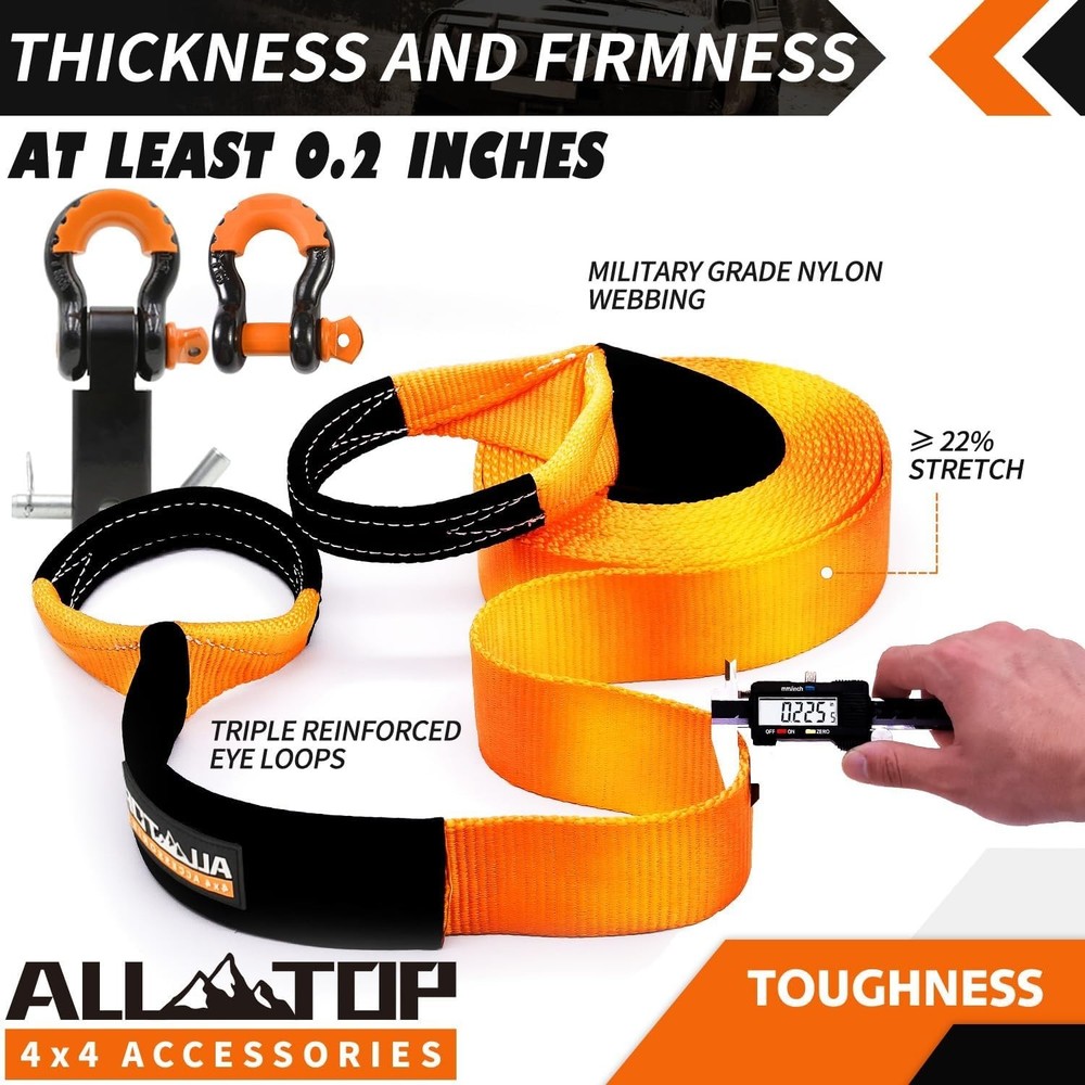 Durable Nylon Recovery Kit 35000lb Snatch Strap + Rustproof Hitch Receiver