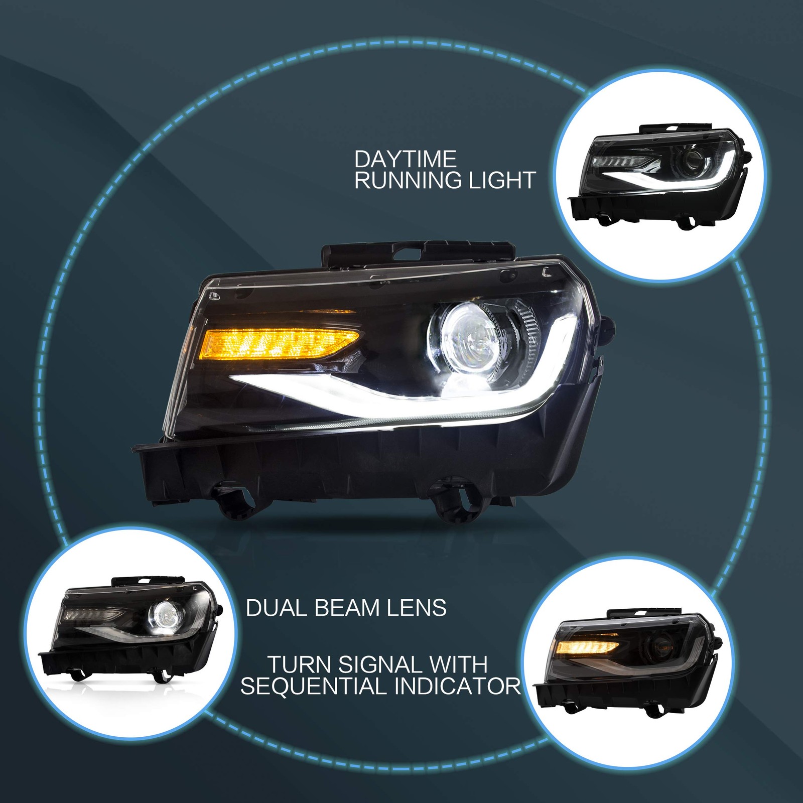 Headlight for 2014-2015 Chevrolet Camaro 5th Gen(LS, LT, SS, ZL1, Z/28) Regular