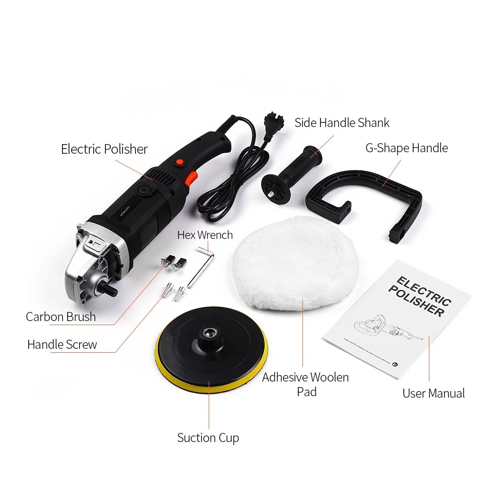 7" 1400W Car Polisher Polishing Machine Kit Buffer Sander 8 Variable Speed Pads