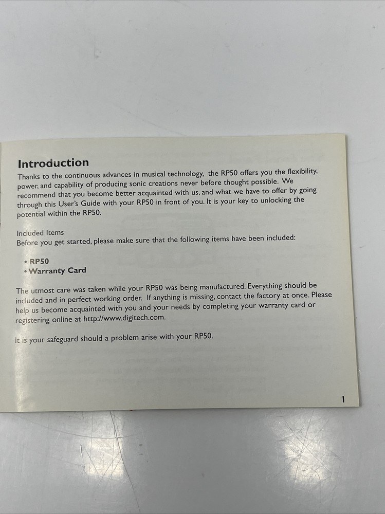 2003 Vintage Harman Music DigiTech RP50 Modeling Guitar Processor User’s Guide