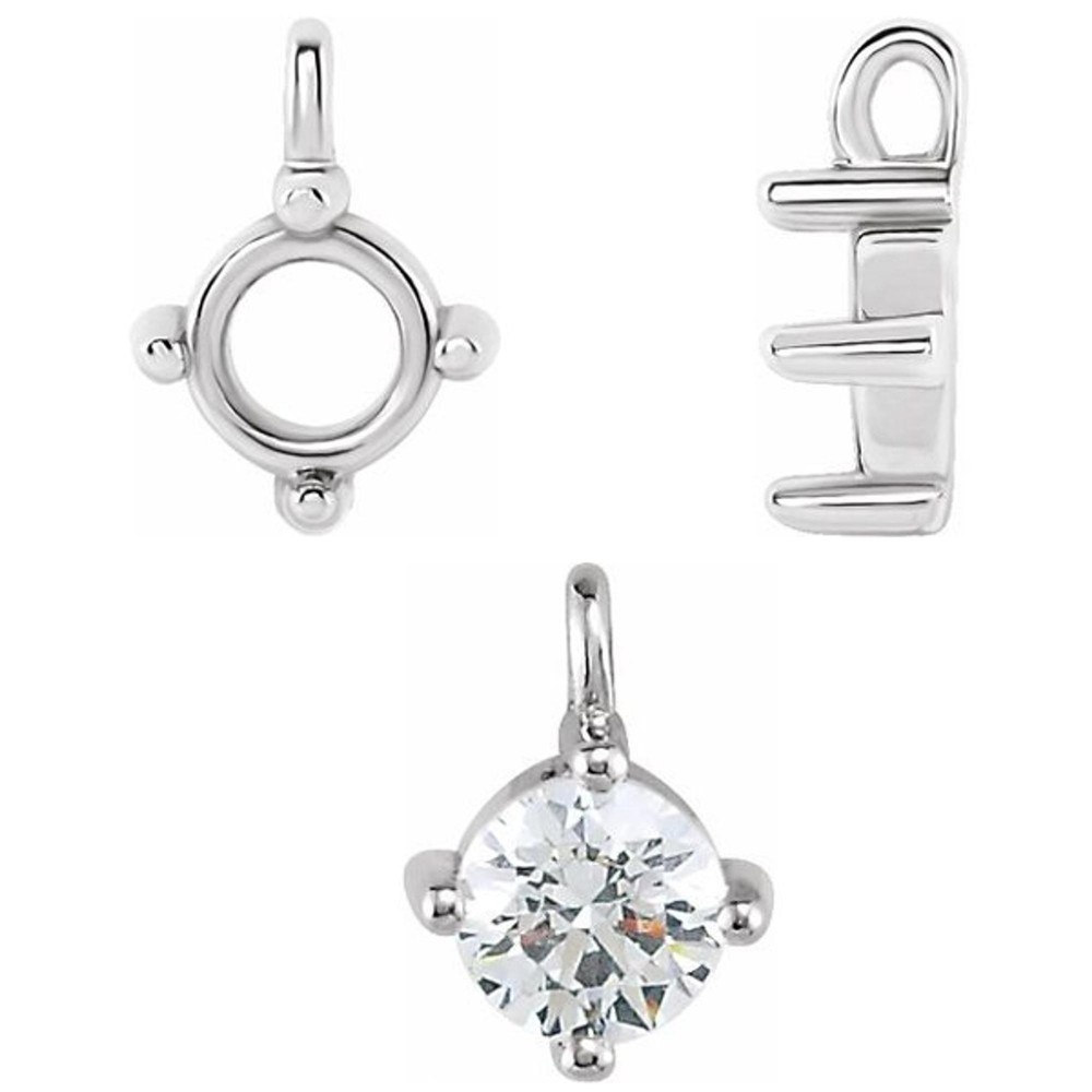 Solid Platinum Unset Round Stone 4-Prong Dangle Earring Drop Part Charm Mount