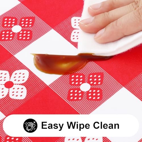 Rectangle Vinyl Table Cloth, Waterproof 72" x 30" (Rectangular) Red & White
