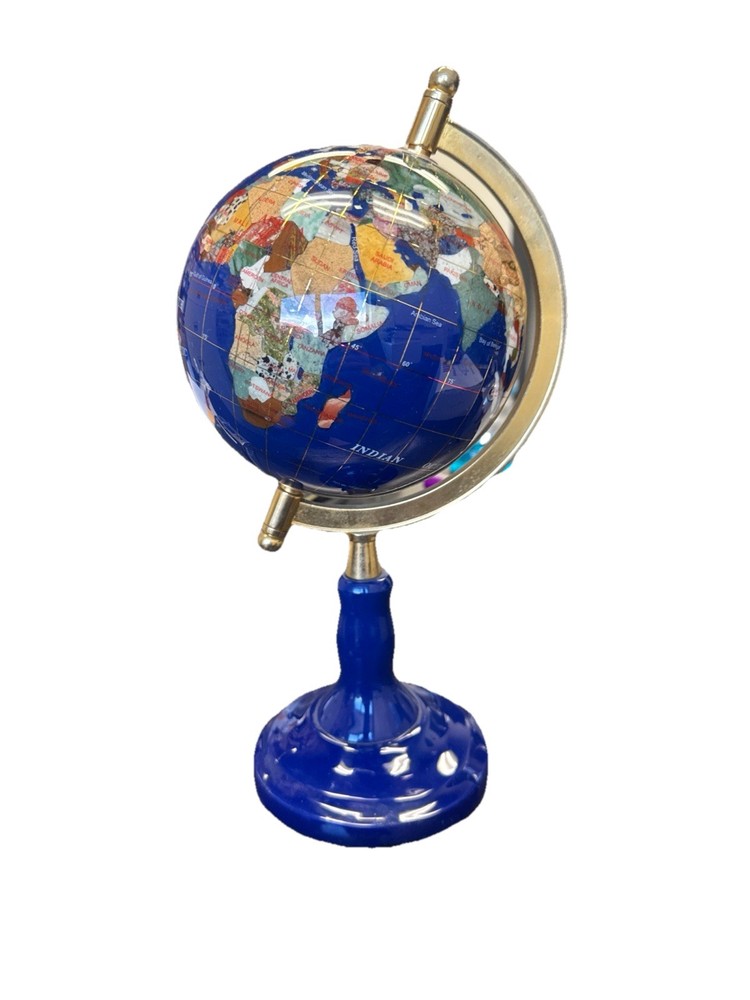 * Blue Lapis World Globe on Stand, 6" globe