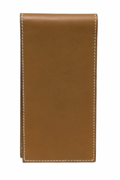 Authentic Hermes Notepad Leather Box Calf Bi-fold with Refill Light Brown