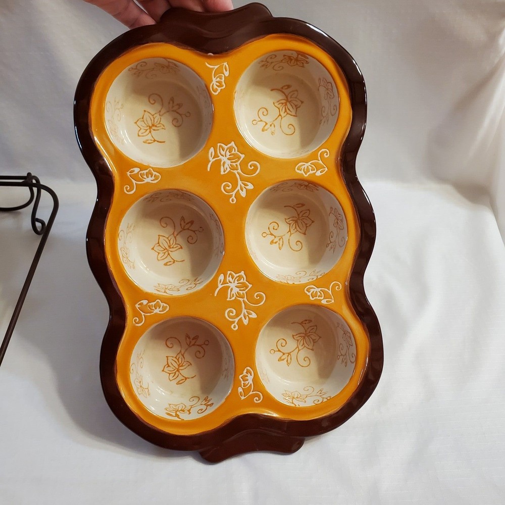 Temptations Bakeware & Rack 6 Muffin Pan ½ Cup Each Orange & Brown