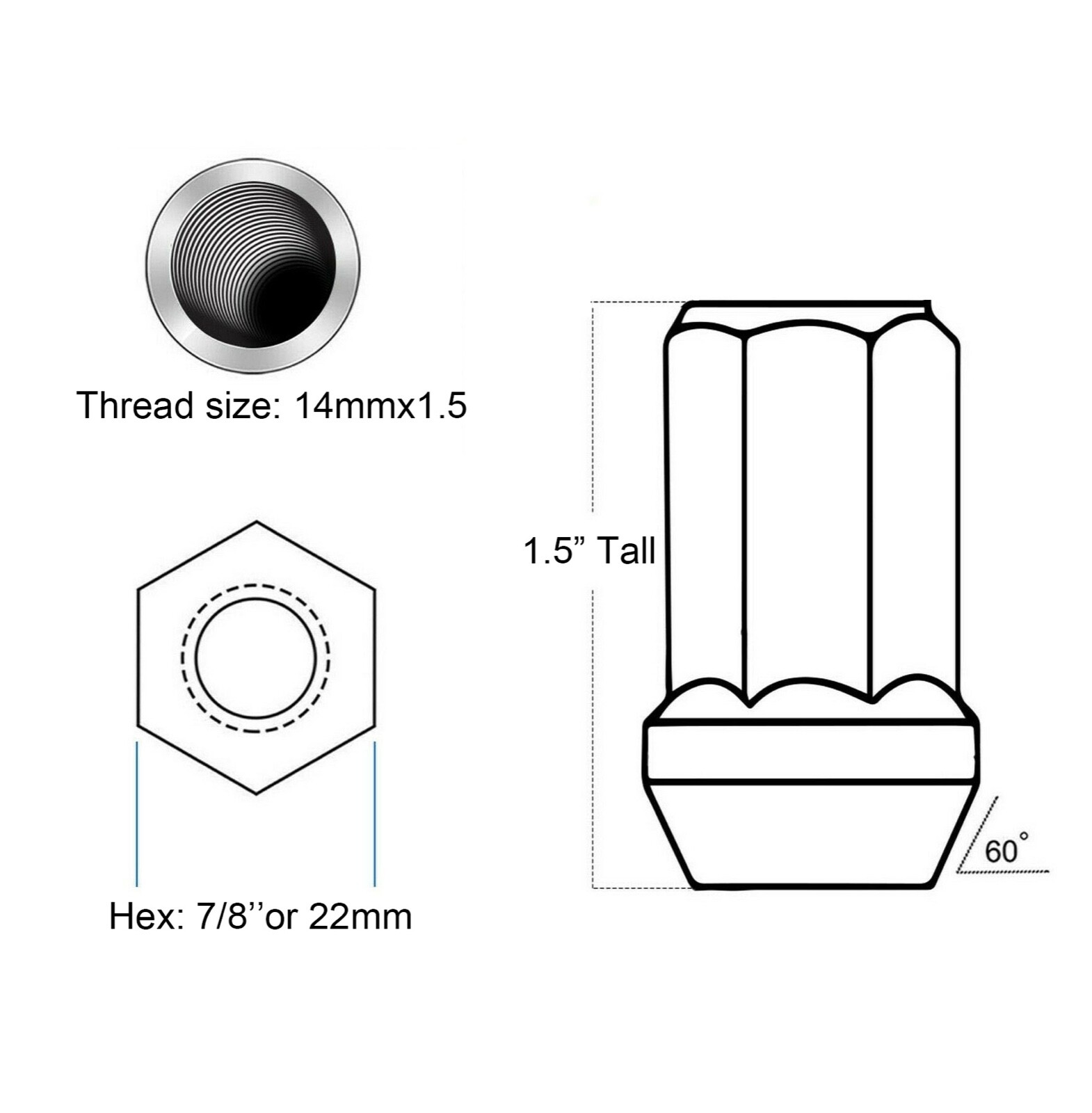 20pc Black 14x1.5 Fits 2011 & Newer Dodge Durango OEM Factory Style Lug Nut