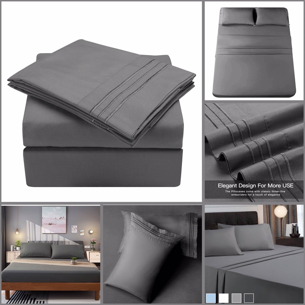 Grleaf 4pc Microfiber Sheet Set Dark Grey Soft, Size Queen
