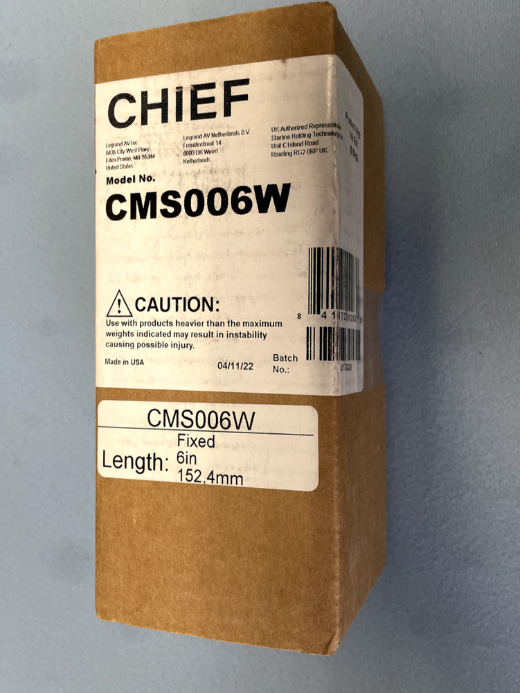 Chief CMS-006W 6" Speed-Connect Fixed Extension Column (White)