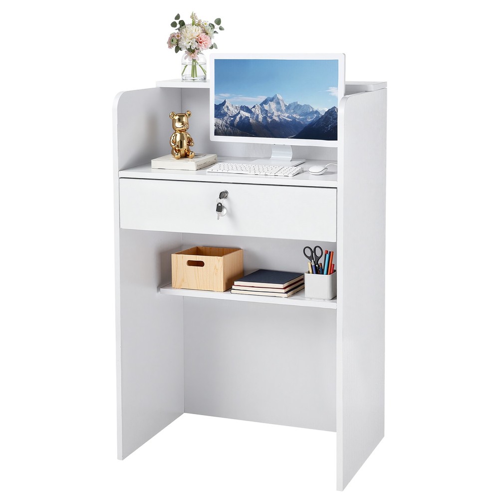 Uimoso Reception Desk 23.6-inch Compact Rectangular Counter with Storage Drawer