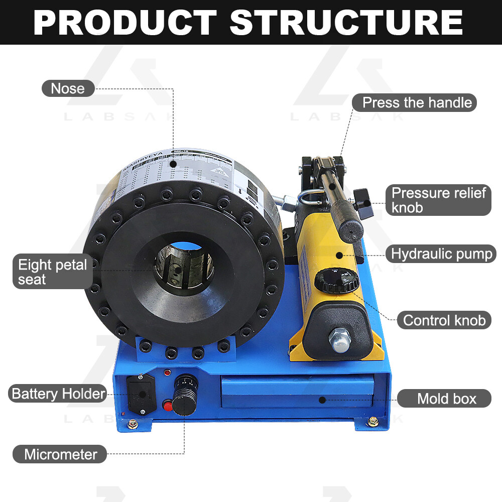 Hydraulic Hose Crimping Machine With 8 Set Magnetic Dies 1/8-1inch Hose Crimper