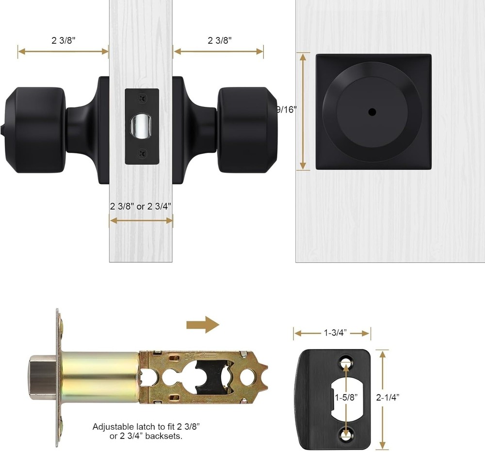 6 Pack Black Door Knobs Interior, Privacy Interior Door Knob for Bedroom or Bath