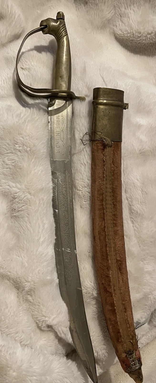 VIntage Shamshir India Dress Sword with Brass Scabbard 22”