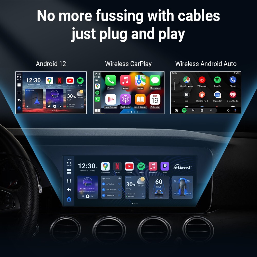 Ottocast P3 CarPlay AI Box Wireless Android Auto TV Box HDMI for iOS & Android