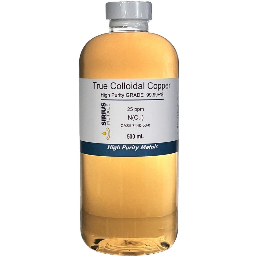 True Colloidal Copper NanoParticles (CuNPs): 25 ppm - 500 mL in Plastic