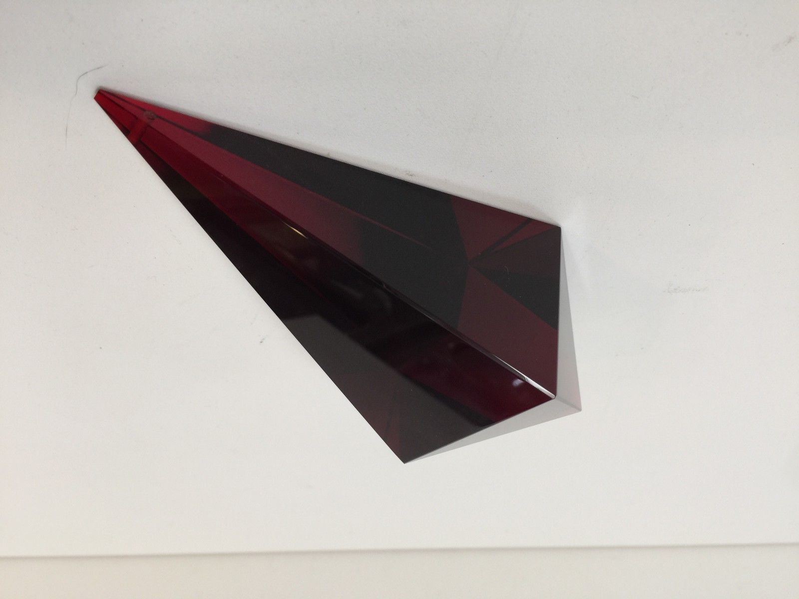 Large Murano Italy Red Ruby Cut Crystal Chandelier Diamond Prism Pendant, 5 3/4"