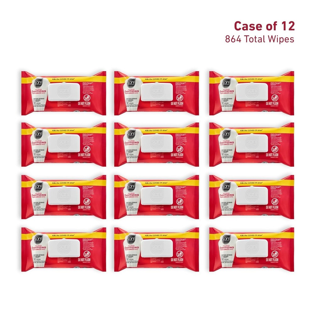 Sani Professional Nice Pak Sanitizing Multi-Surface Wipes, 72 Count, 12 Per Case