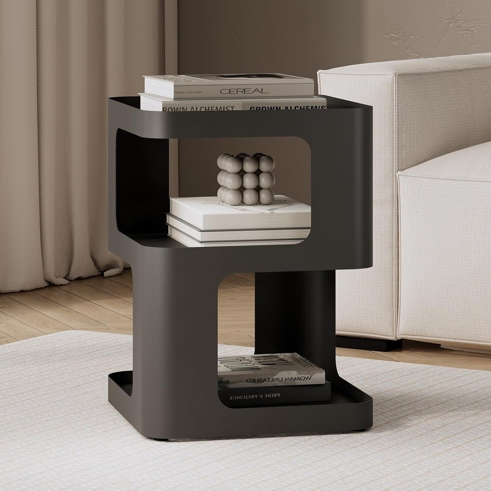 Modern Side Table Sofa & Couch,Black Metal Bedside Table,3 Tier end Tables W/
