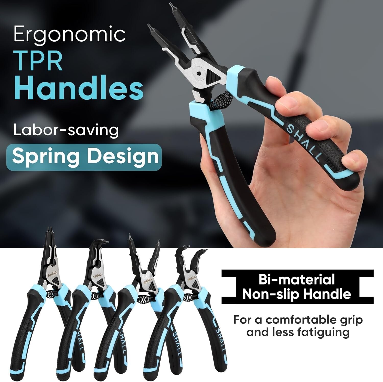 SHALL Snap Ring Pliers Set, 4PCS Heavy Duty 7 " Internal External Circlip Pliers