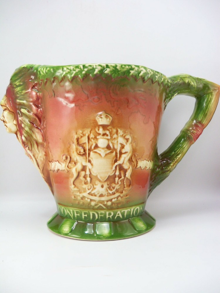 Large Canadian Confederation Staffordshire Ironestone Ceramic Pitcher