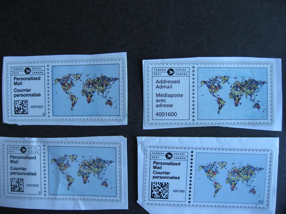 Canada personalized mail labels used 8 different type, style world map