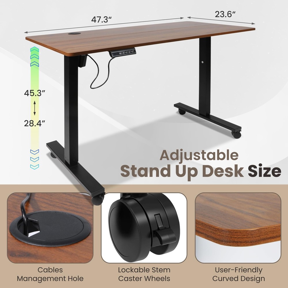 47 x 24 Inch Adjustable Height Standing Desk Computer Office Gaming Table Brown