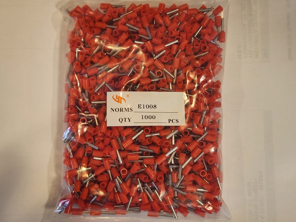 (1000 pc bag) Multicomp Pro E1008-L-RED (E1008), Wire Ferrule 18AWG (NOS)