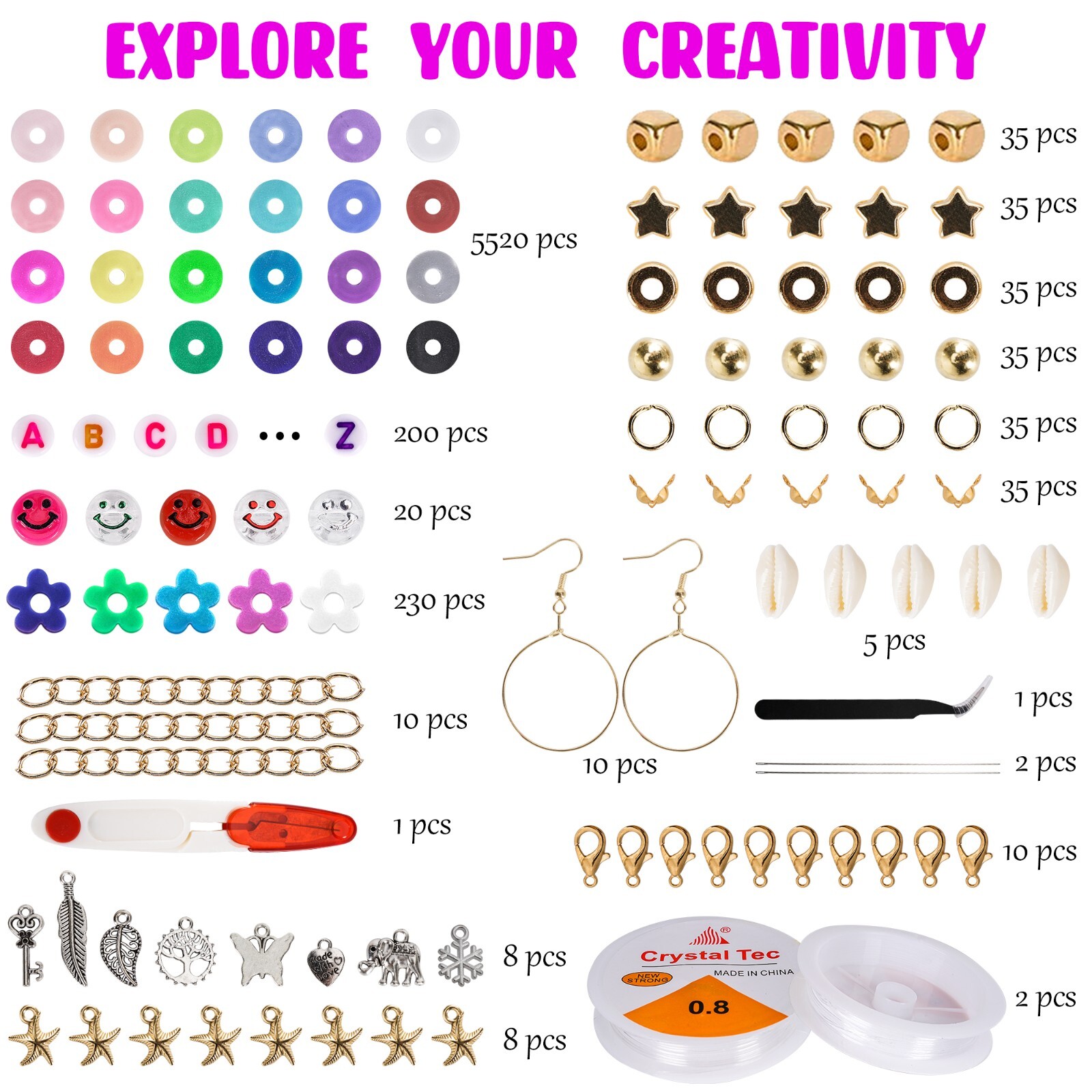 12200 Pcs Clay Beads for Jewelry Making Bracelet Kit Set Flat Polymer Beads KID