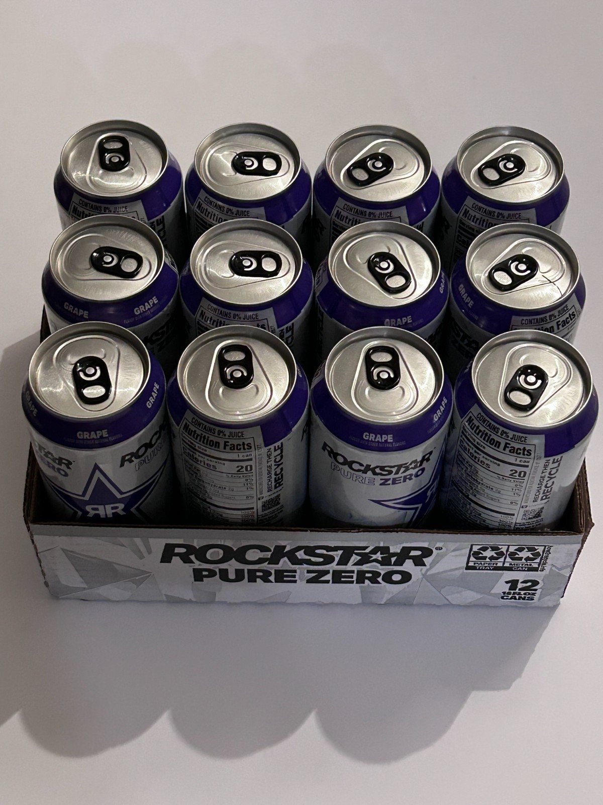 Rockstar Pure Zero Grape Energy Drink 12 Pack 16oz Sugar Free 240mg Caffeine