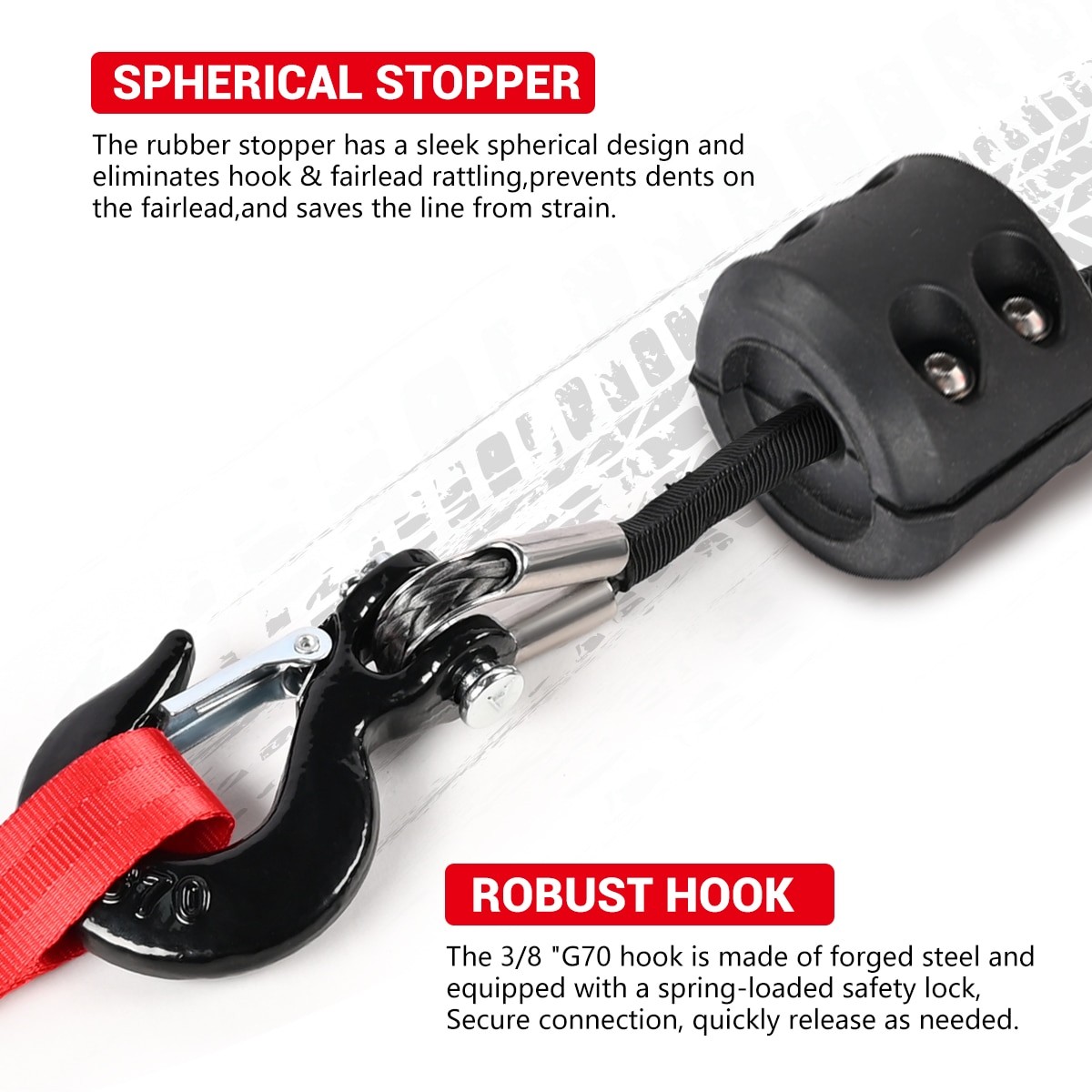 Synthetic Winch Rope Kit, 1/4'' x 50FT w/ 10000 lbs Strength, Protective Sleeve