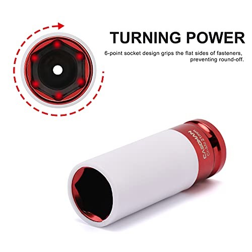 CASOMAN 1/2- Inch Drive Wheel Protector Impact Socket, 1/2" Thin Wall Deep Impac