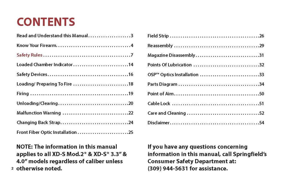 Springfield Armory XD-S Operation & Safety Manual (54 pg)