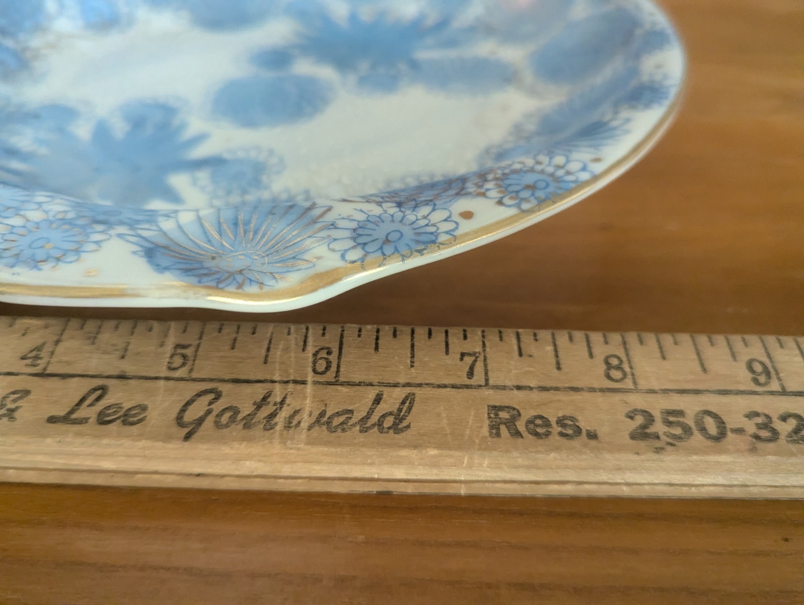 Vtg Kutani Gold Chrysanthemum Flower Japan Blue Trinket Dish Ashtray MCM Art