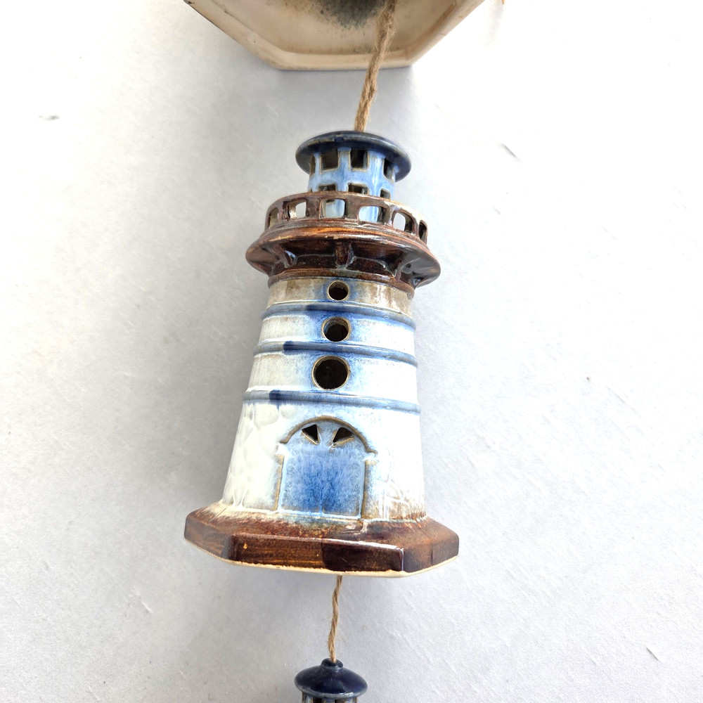Lighthouse Wind Chime Rain Chain Ceramic Hanging Beach Nautical Decor Gutter