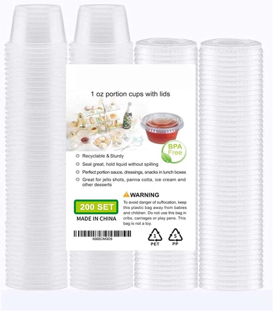 200-1Oz Clear Polypropylene Small Plastic Containers | Cups | with Lids