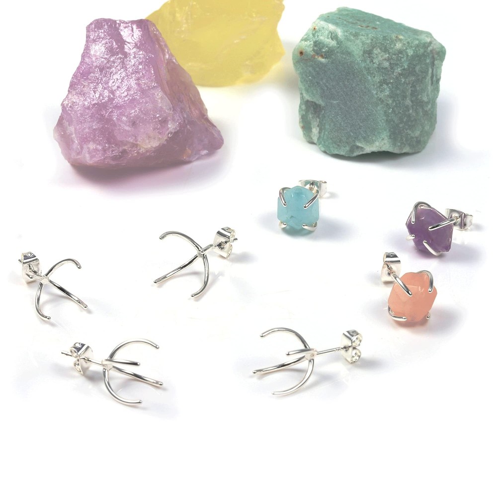 3 Pairs Sterling Silver Stud Post Claw Earring Blanks Handmade Earring Wire D...