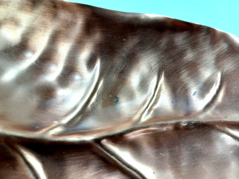 Vtg Gregorian MCM Solid Copper Leaf Shaped Trinket Dish Tray Made in USA