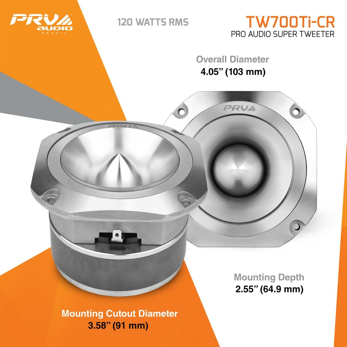 2x PRV Audio TW700Ti-CR Bullet 4” Pro Tweeter 8 Ohm Titanium Car Audio 480W