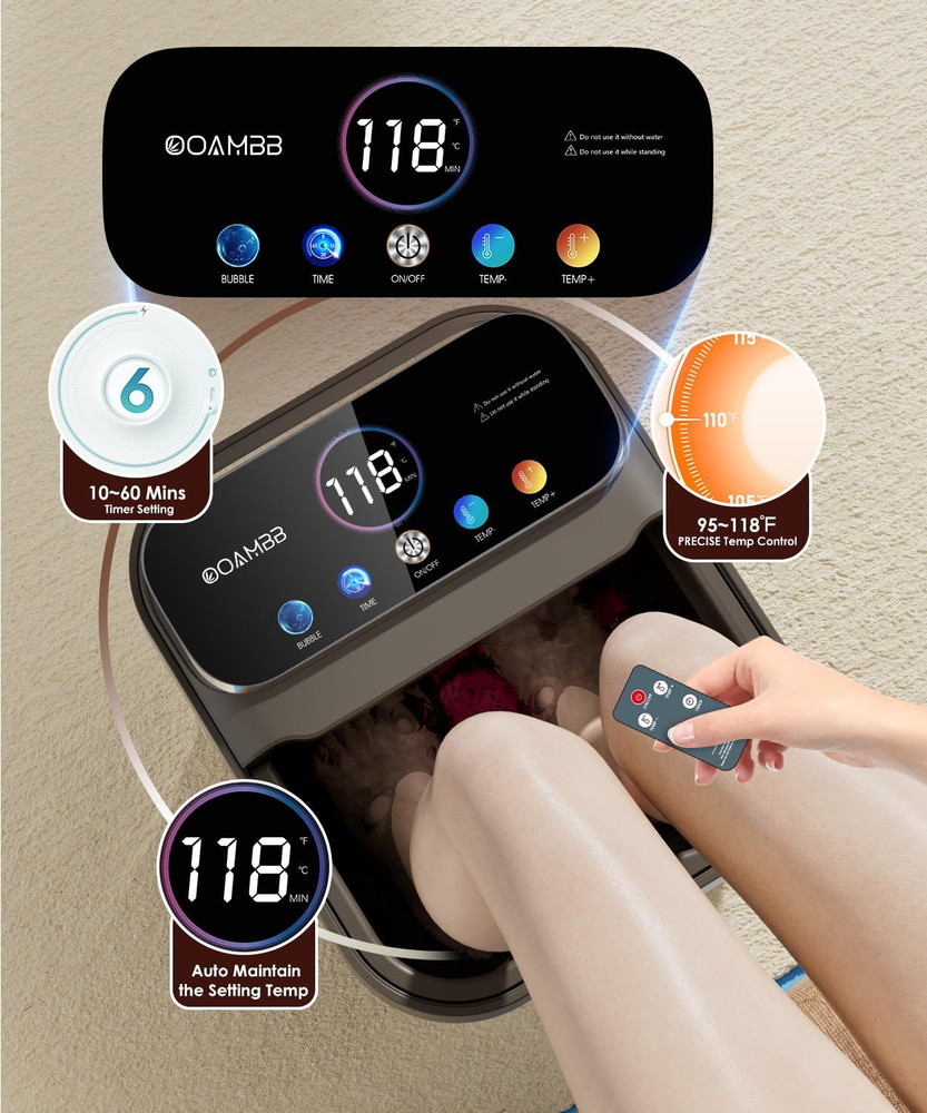 Collapsible Foot Spa with Heat, Bubble,Temp Control,Remote Control, Color Touch