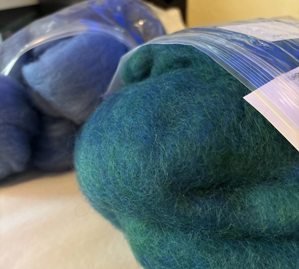 Assorted Wool Dyed Blues Teals Multicolor Roving Fiber Ready to Spin Wool