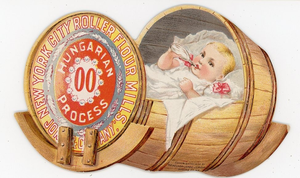 Baby in Barrel Crade New York City Roller Flour Mills Victorian Trade Card