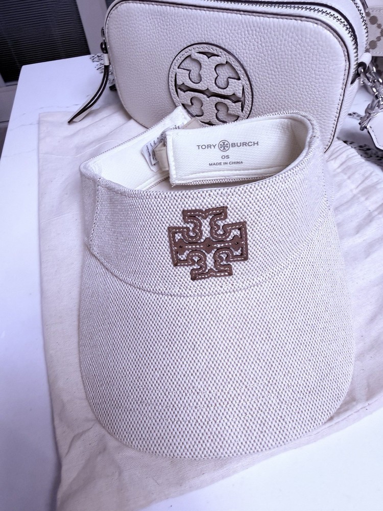 Tory Burch Adjustable Canvas Visor Beige Women's Hat OS