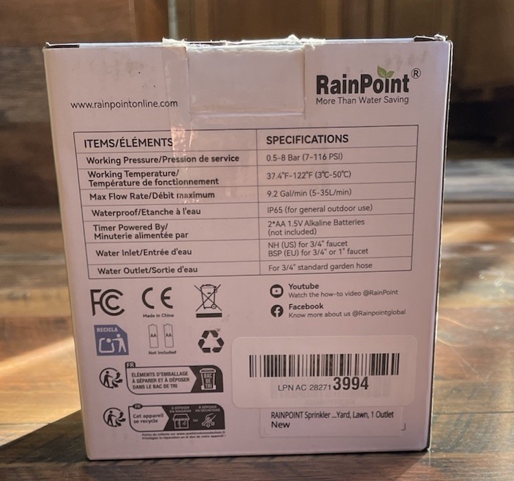 RainPoint Smart Irrigation Expert 1-Zone Water Timer ITV105