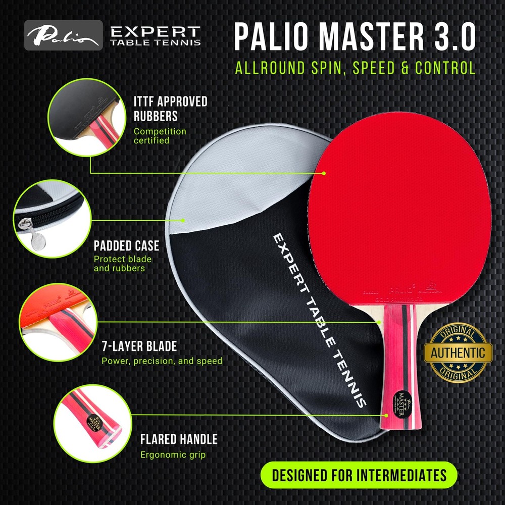 Palio Master 3.0 Table Tennis Racket & Case | ITTF-Approved Intermediate Ping...