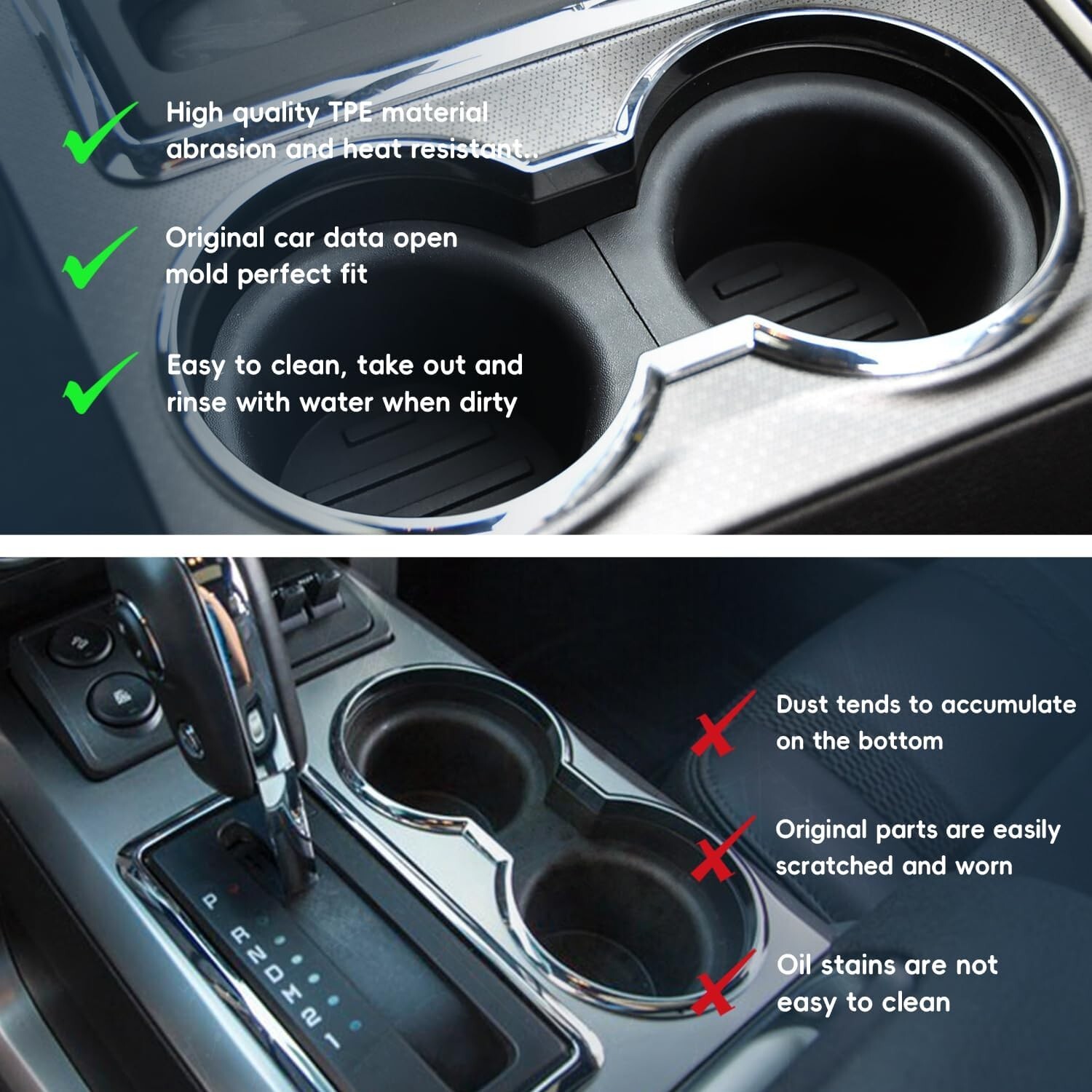 AOTEMILK for Ford F150 2009-2014 Front Console Cup Holder Inserts Replacement