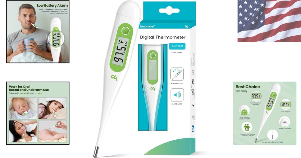 Multifunctional Digital Thermometer: Fever Alert, Memory Recall, Waterproof Tip