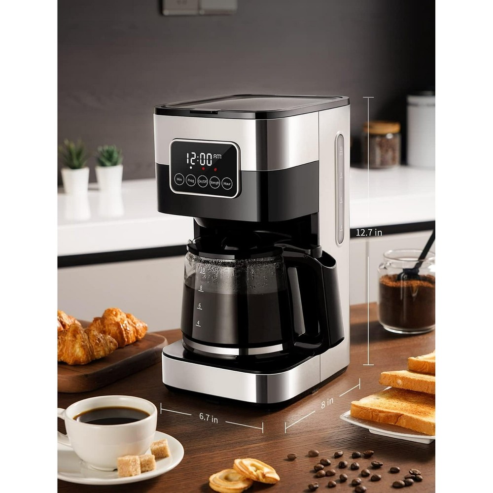 10-Cup Programmable Coffee Maker Auto Shut Off Permanent Filter Brew Drip Silver