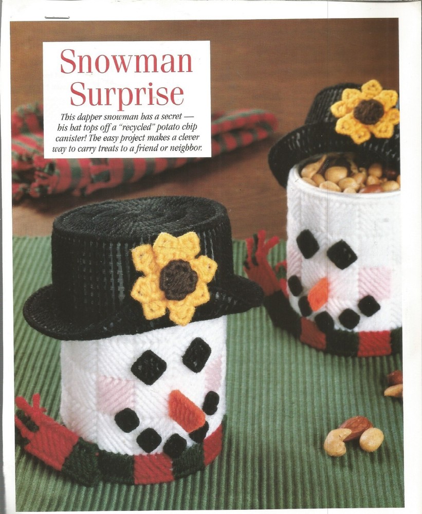 A0006  SNOWMAN SURPRISE ROUND BOX  PLASTIC CANVAS PATTERN