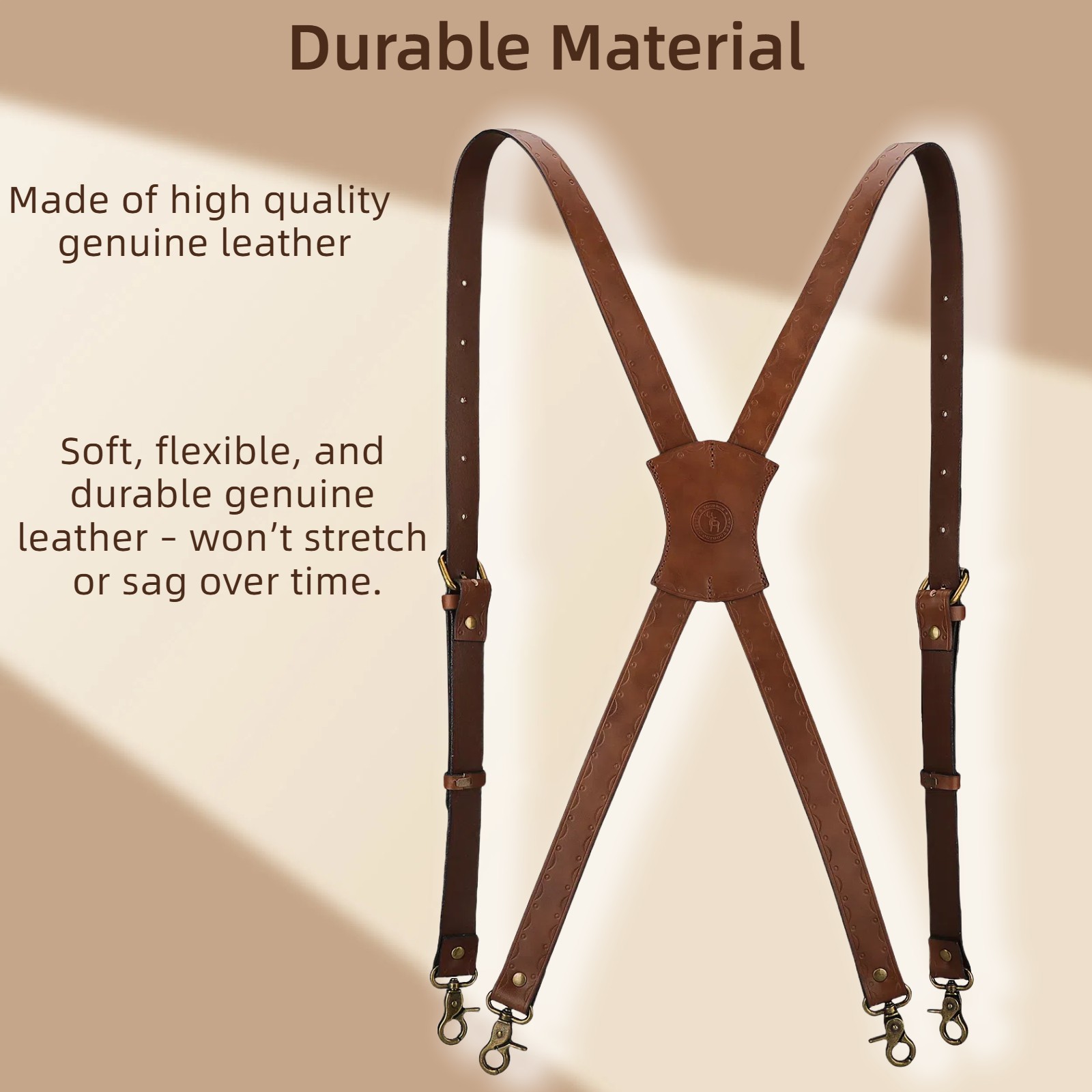 Tourbon Leather Men's Suspenders X Back Adjustable X-Shaped Hooks Pants Braces