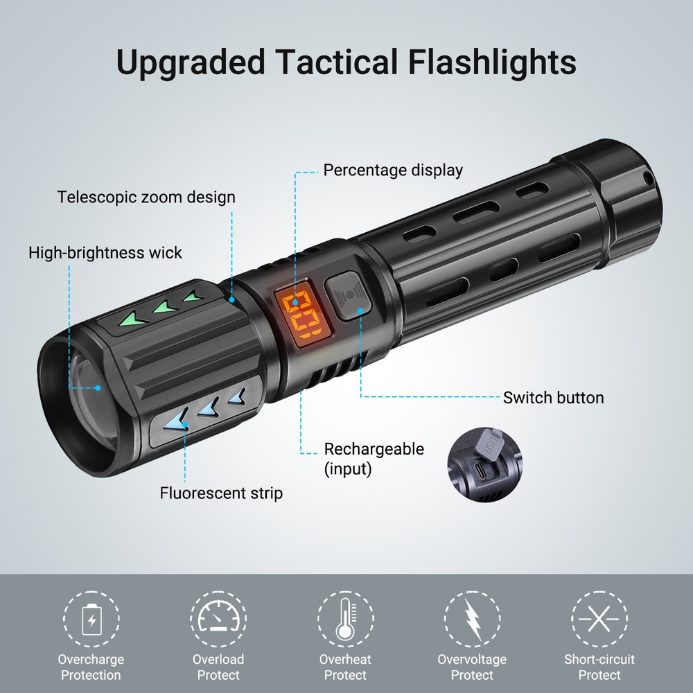 2PC 99000000LMS LED Flashlight Rechargeable Super Bright Pocket Torch Work Light