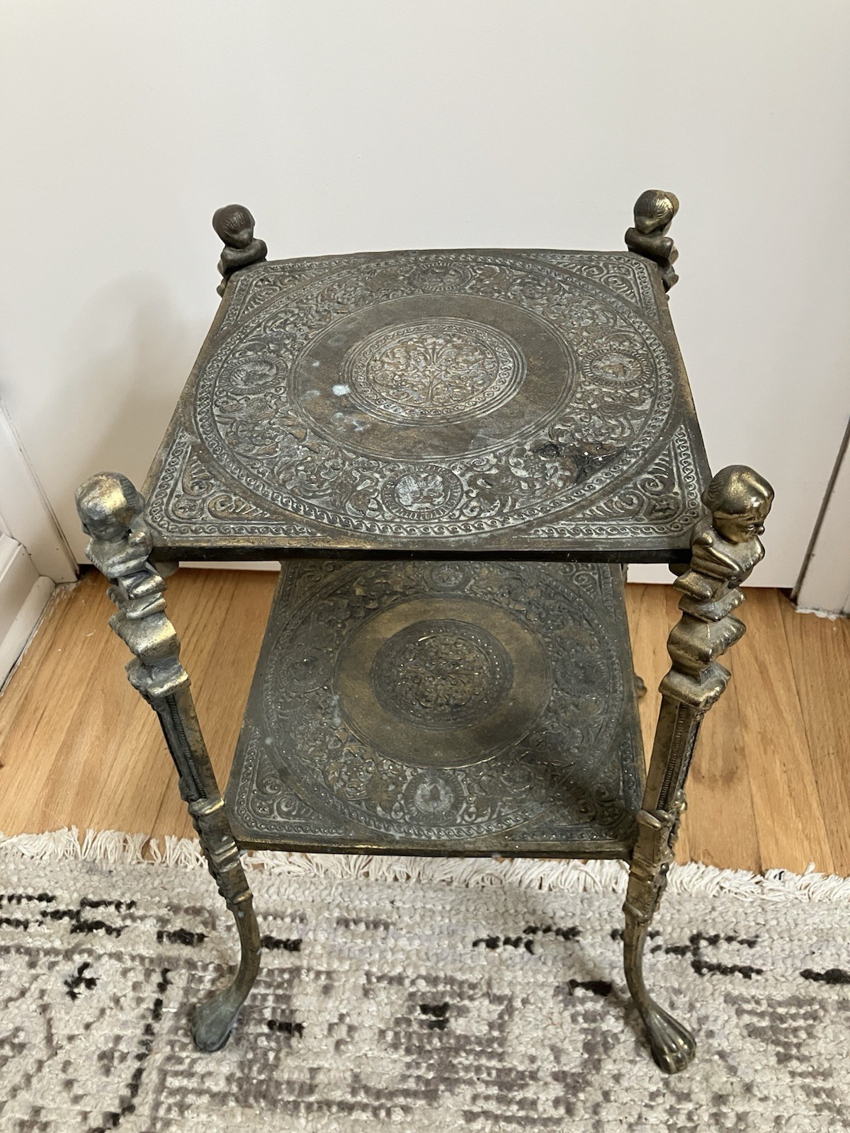 Antique Victorian Cast Iron Plant Stand 2-Tier Side Table